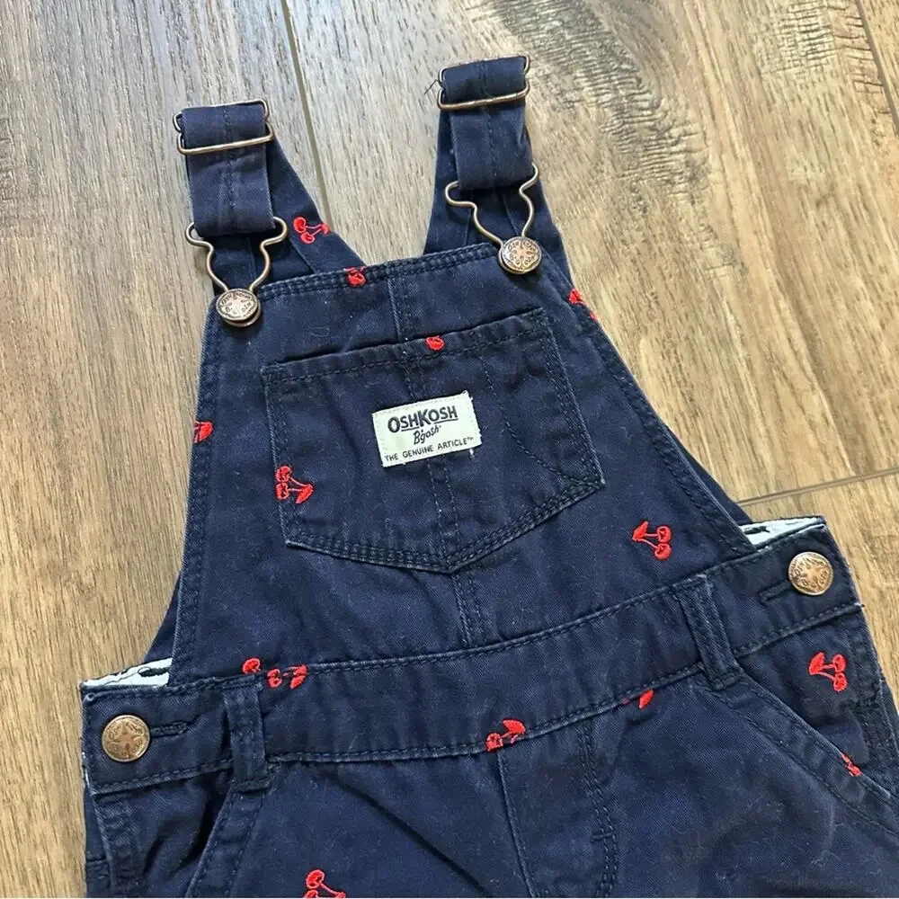 OshKosh B'gosh Overalls Navy Blue w/‎ Cherry Embroidery 🍒 Size 18m